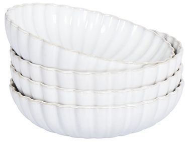 Set of 4 Deep Plates NETTLE Stoneware Off-White