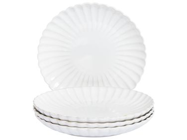 Set of 4 Dinner Plates NETTLE Stoneware White