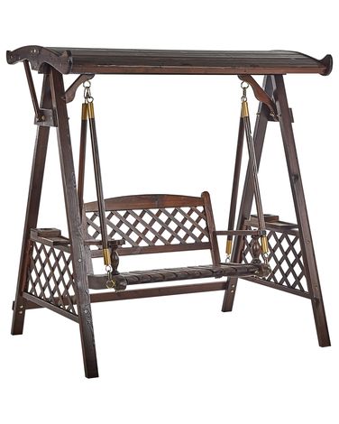 Patio Swing SENARICA Spruce Wood Dark Brown