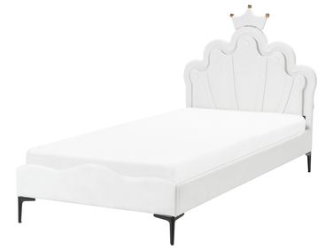 Kids Bed Crown Velvet RUBIAN 90 x 200 cm (EU Single) with LED Lights White