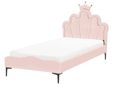 Kids Bed Crown Velvet RUBIAN 90 x 200 cm (EU Single) with LED Lights Pink