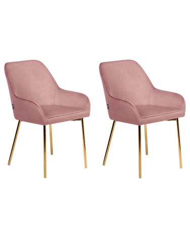 Set of 2 Dining Chairs LOVERNA Velvet Pink