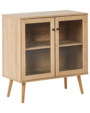 Dressoir met glazen deuren ALBANY 80 cm Lichtbruin