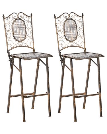 Set of 2 Garden Bar Chairs BORMIO Folding Metal Black