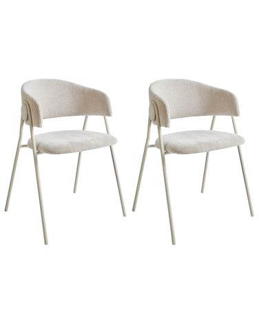 Set of 2 Dining Chairs ALANSON Chenille Light Beige