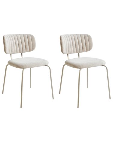 Set of 2 Dining Chairs IRINS Chenille Light Beige