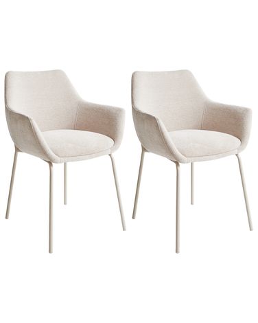Set of 2 Dining Chairs BOWDON Chenille Light Beige