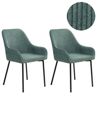 Set of 2 Dining Chairs LOVERNA Corduroy Green