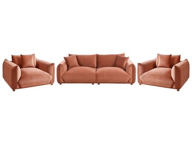 Living Room Set 5 Seater LUVOS Velvet Golden Brown