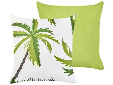 Set van 2 tuinkussens SEASIDE bladpatroon 45 x 45 cm Groen