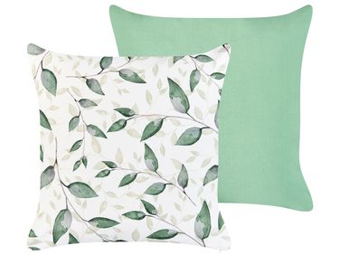 Set van 2 tuinkussens FLYLEAF bladpatroon 45 x 45 cm Groen