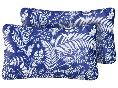 Set of 2 Outdoor Cushions GLIMMER Plant Pattern 30 x 50 cm Blue