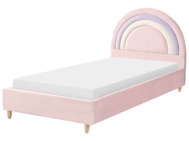 Kids Bed Rainbow Velvet LANDEILLAU 90 x 200 cm (EU Single) Pink