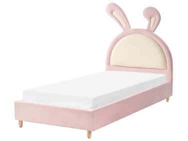 Kids Bed Rabbit Velvet LALLIAS 90 x 200 cm (EU Single) Pink