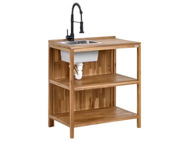 Tuin kookeiland met spoelbak VENOSA Acaciahout Bruin/zwart Bruin