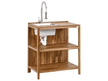Tuin kookeiland met spoelbak VENOSA Acaciahout Bruin/zilver