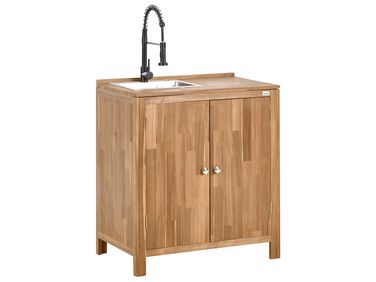 Tuin keukenkast met spoelbak VENOSA Acaciahout Bruin/zwart