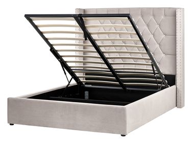 Ottoman Bed Velvet LUBBON 140 x 200 cm (EU Double) Taupe