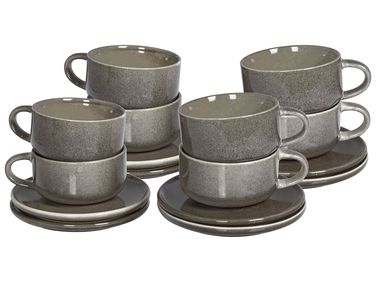 Set of 8 Cups with Saucers COSTMARY Stoneware Grey