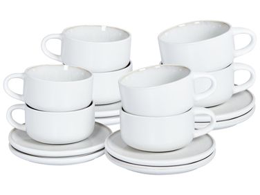 Set of 8 Cups with Saucers SESAME Stoneware Off-White