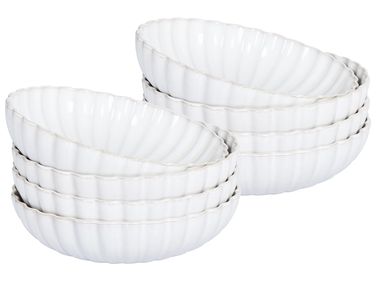 Set of 8 Deep Plates NETTLE Stoneware Off-White