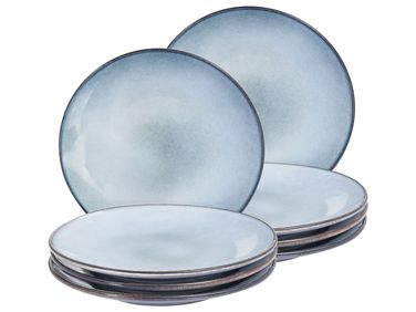 Set of 8 Dinner Plates JUNIPER Stoneware Light Blue