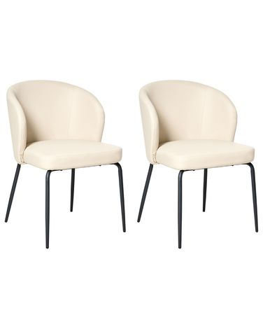 Set of 2 Dining Chairs ZANA Faux Leather Light Beige