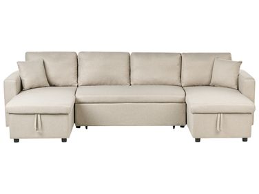 U-vormige slaapbank 5-zits SOMMEN Stof Lichtbeige met opbergruimte