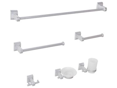 Lot de 6 pièces de quincaillerie pour salle de bain TALARA avec porte-serviettes et crochets Argenté