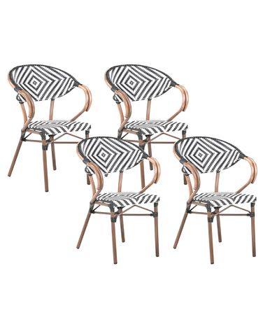 Set of 4 Garden Chairs CASPRI PE Rattan Black/ White