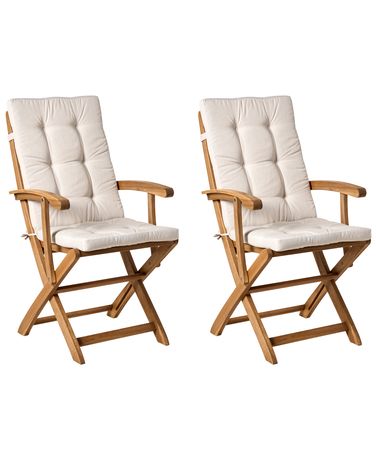 Set van 2 stoelen met zitkussen MAUI PREMIUM Acaciahout Lichtbeige