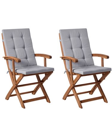 Set van 2 stoelen met zitkussen MAUI PREMIUM Acaciahout Lichtgrijs