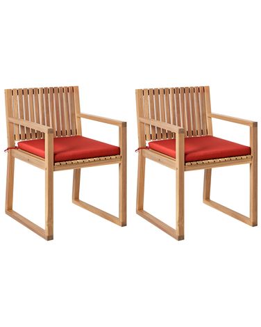 Set van 2 stoelen met zitkussen SASSARI PREMIUM Gecertificeerd acaciahout Rood