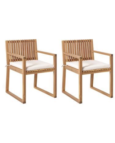 Set van 2 stoelen met zitkussen SASSARI PREMIUM Gecertificeerd acaciahout Lichtbeige