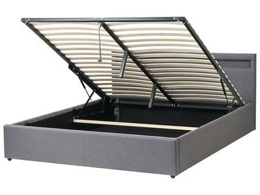 Opbergbed met LED Stof ARMELLE 160 x 200 cm Donkergrijs