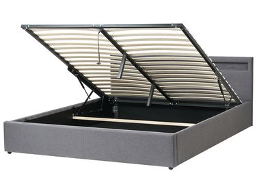 Opbergbed met LED Stof ARMELLE 180 x 200 cm Donkergrijs