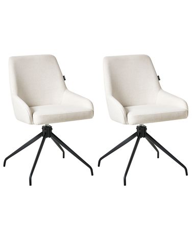 Set of 2 Dining Chairs Swivel JENNER Fabric Off-White
