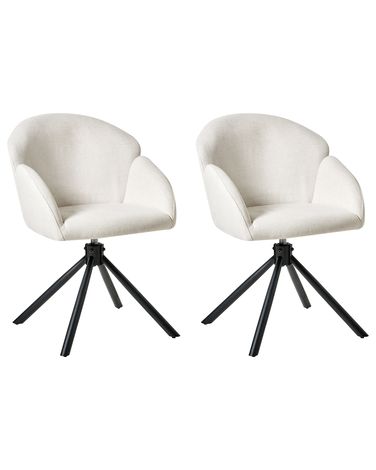 Set of 2 Dining Chairs Swivel MAYBEE Fabric Off-White