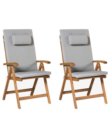 Set van 2 stoelen met zitkussen JAVA PREMIUM Acaciahout Lichtgrijs