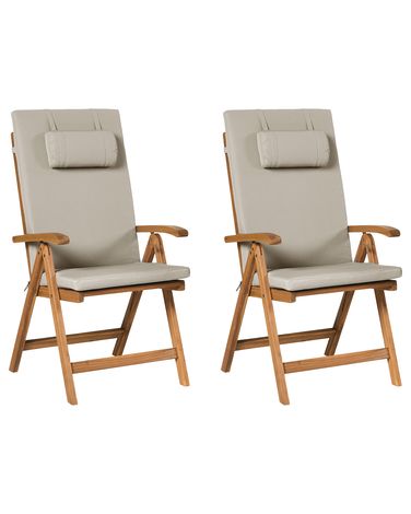 Set van 2 stoelen met zitkussen JAVA PREMIUM Acaciahout Taupe