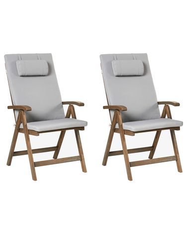 Set van 2 stoelen met zitkussen AMANTEA PREMIUM Acaciahout Lichtgrijs