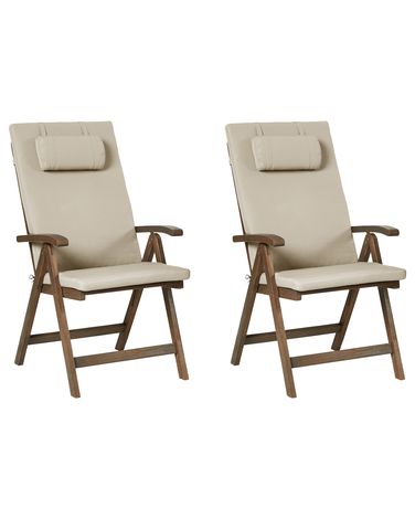 Set van 2 stoelen met zitkussen AMANTEA PREMIUM Acaciahout Taupe