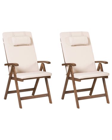 Set van 2 stoelen met zitkussen AMANTEA PREMIUM Acaciahout Lichtbeige
